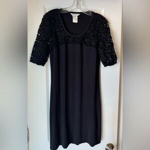 LK Bennett Black Dress w/ Floral Lace-like Top and Sleeves
